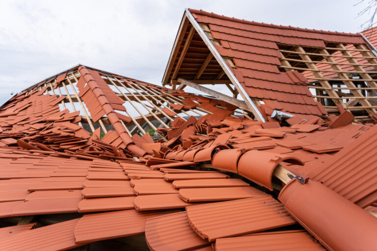 Broken roof after a storm